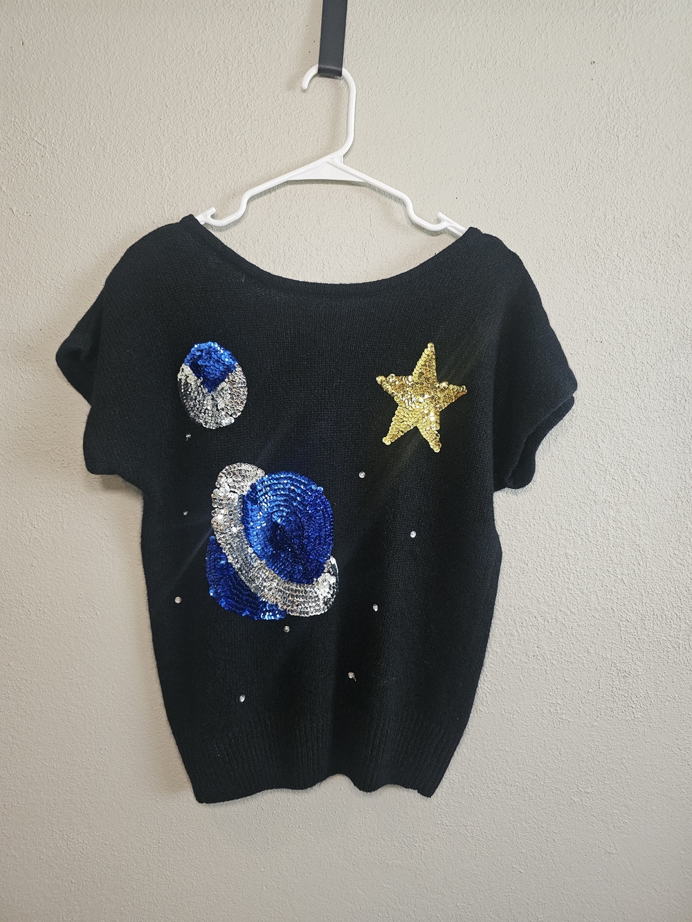 Vintage Extra Energy Womens L Sweater | Sequins Star Space Planet Silk Blend